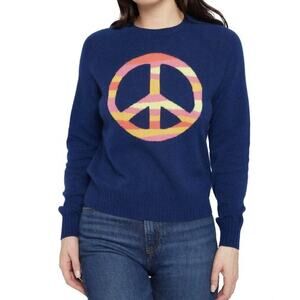 27 Miles Malibu Panda Peace Sign Navy Cashmere Sweater XS Knit Pullover Crewneck